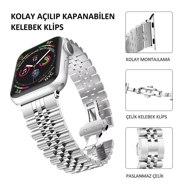 22 mm Jubile Tasarım Paslanmaz Çelik Saat Kordonu Apple Watch Uyumlu