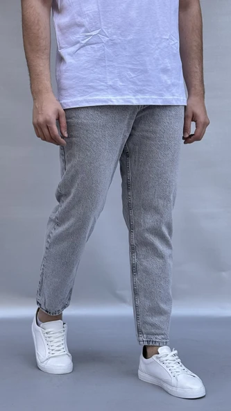 Açık Gri Yıkamalı Boyfriend Pantolon