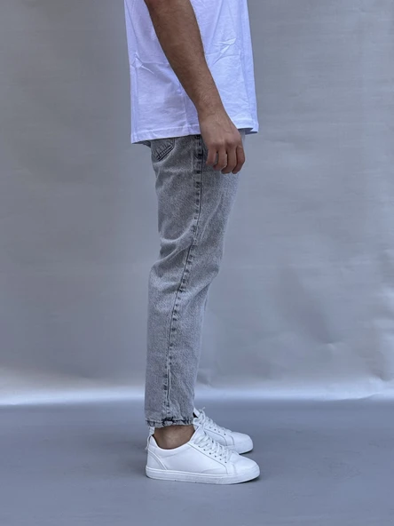 Açık Gri Yıkamalı Boyfriend Pantolon - 4