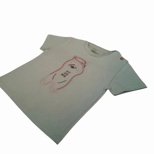 Ayıcık Nakışlı Yeşil T-shirt - 3