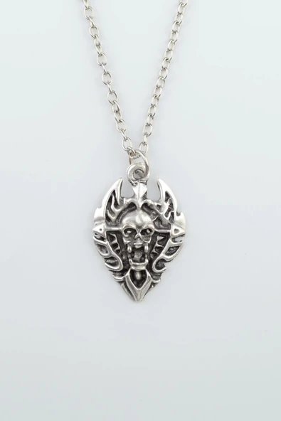 Diablo - Şeytan - Kalkan Gümüş Kaplama Düz Zincir Kolye ürün görseli 1