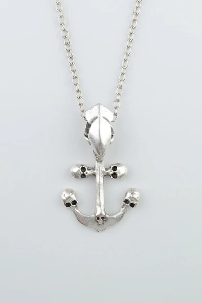 Kuru Kafa Deniz Çapa Gümüş Kaplama Düz Zincir Kolye ürün görseli 1