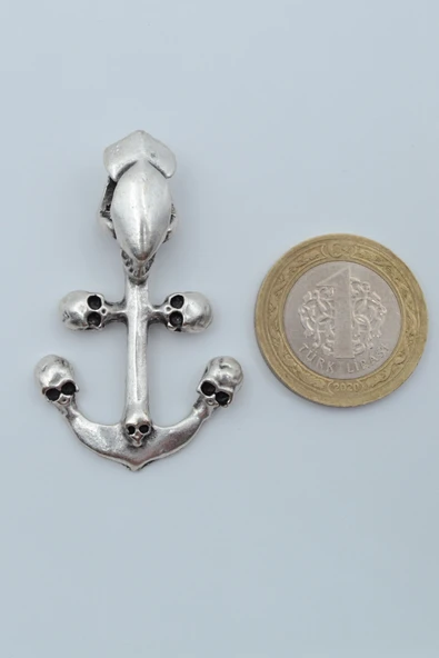 Kuru Kafa Deniz Çapa Gümüş Kaplama Düz Zincir Kolye - Resim 4