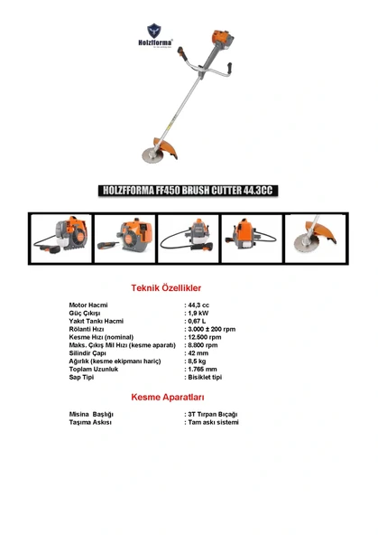 Holzfforma FF450 Motorlu Yan Tırpan 2,9Hp Profesyonel Benzinli Tırpan ürün görseli