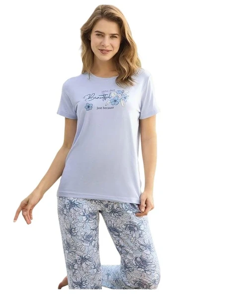 Aydoğan Kadın Mavi Viskon Kısa Kollu Pijama Takımı 240048