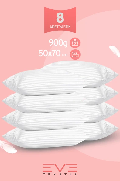 6 Adet Çizgili Saten Fermuarlı Antialerjik Yıkanabilir Silikon Elyaf Yüksek Dolgulu Yastık 900 gr ürün görseli 1