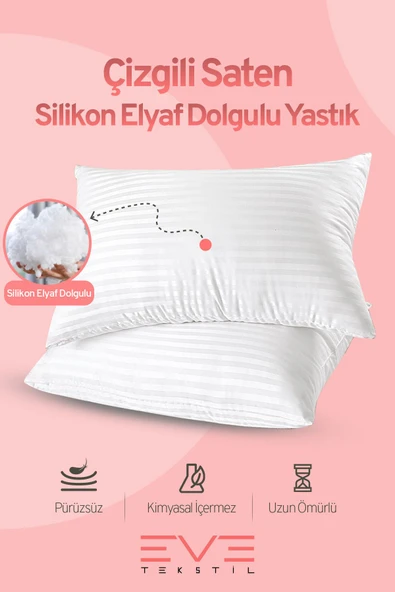 10 Adet Çizgili Saten Fermuarlı Antialerjik Yıkanabilir Silikon Elyaf Yüksek Dolgulu Yastık 900 gr