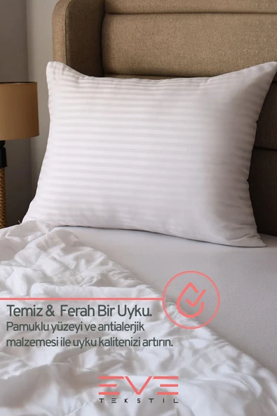 6 Adet Çizgili Saten Fermuarlı Antialerjik Yıkanabilir Silikon Elyaf Yüksek Dolgulu Yastık 900 gr - 7