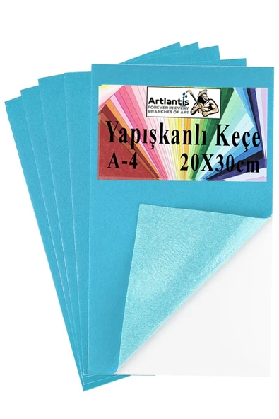 Yapışkanlı Keçe A4 20X30 cm 5 li 1 Paket 2.0 mm Kendinden Yapışkanlı Renkli Hobi Keçesi Elişi Keçe Kumaşı Anasınıfı Kreş