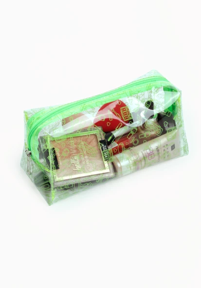 Makyaj Malzemeleri Baskılı Yeşil Renkli Şeffaf PVC Makyaj Seyahat Kozmetik Ecza Bebek Deniz Çantası - 4