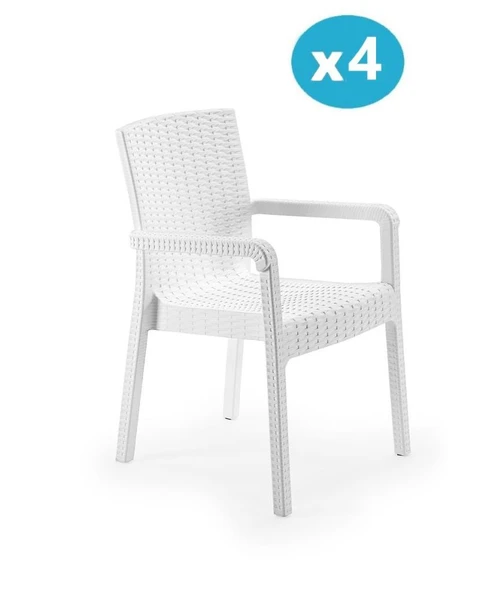 Omnipazar SY-2527 Royale Hasır Desenli Rattan Bahçe Koltuk Sandalye 4'lü Set - 3