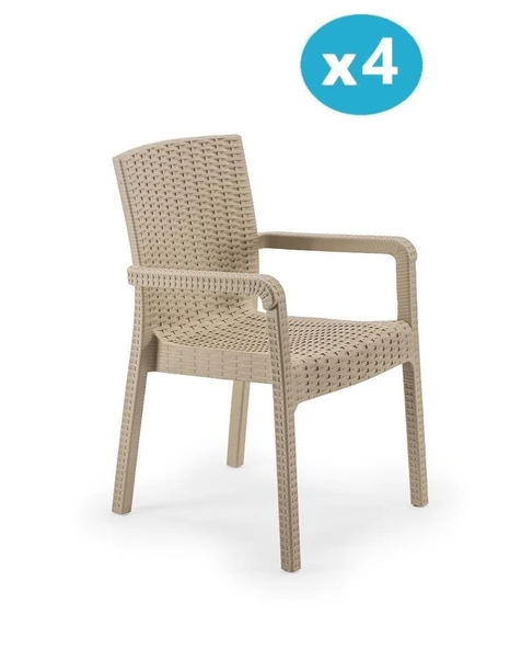 Omnipazar SY-2527 Royale Hasır Desenli Rattan Bahçe Koltuk Sandalye 4'lü Set - 5