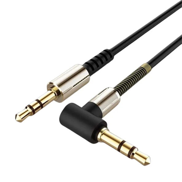 BUFFER®  3.5mm AUX Kablosu Jak Erkek Erkek L Tipi 1 Metre Ses Aktarım Kablosu - 2