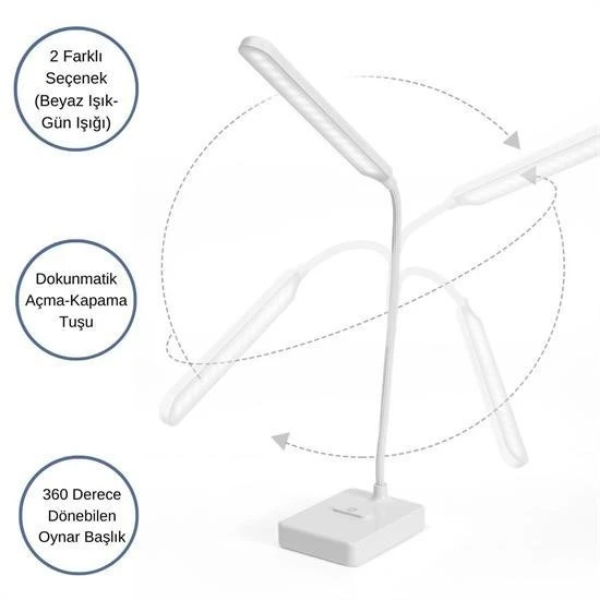 BUFFER® İnce Uzun USBli Dokunmatik 3 Kademeli 360 Derece Özel Göz Korumalı led Lityum Masa Lambası - 4