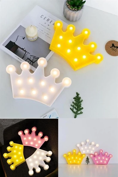 BUFFER® 3D Dekoratif Pilli Kraliçe Tacı Model Led Masa ve Gece Lambası - 6