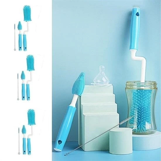 BUFFER® Silikon Uçlu Ekstra Yumuşak Kıllı Sağlam Kavanoz Bardak  Şişe Ve Biberon Temizleme Fırçası - 6