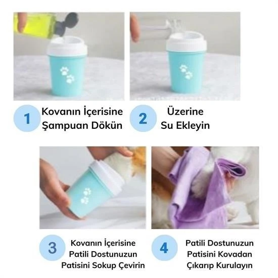BUFFER® Silikon Jel Fırçalı Kedi Köpek Pati Ayak Temizleme Kovası Büyük - Resim 6