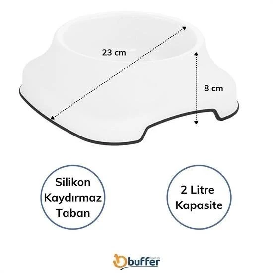 BUFFER® Silikon Kaydırmaz Taban Plastik Kedi ve Köpek Mama ve Su Kabı 2 L - 3