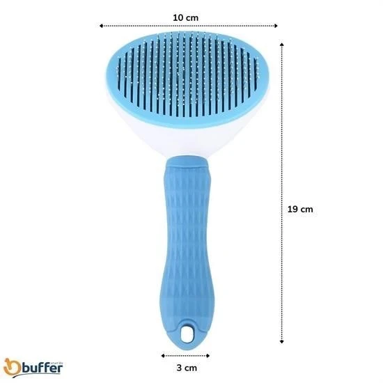 BUFFER® Kedi Köpek Tüy Toplayıcı Kendini Temizleyebilen Ergonomik Saplı Evcil Hayvan Tarağı Mavi - 4