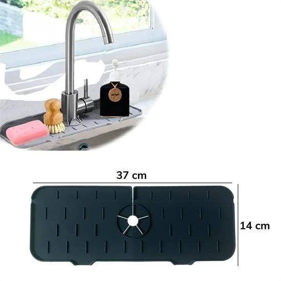 BUFFER® Lavabo İçin Silikon Esnek Mat Musluk Sapı Damlama Tutucu Raf Mutfak Tezgahı Sıçrama Koruma - 4