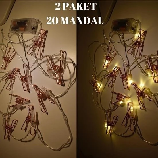 BUFFER® Bakır Renkli Led Işıklı Fotoğraf Asma Işık Süsleme Mandalları - 4