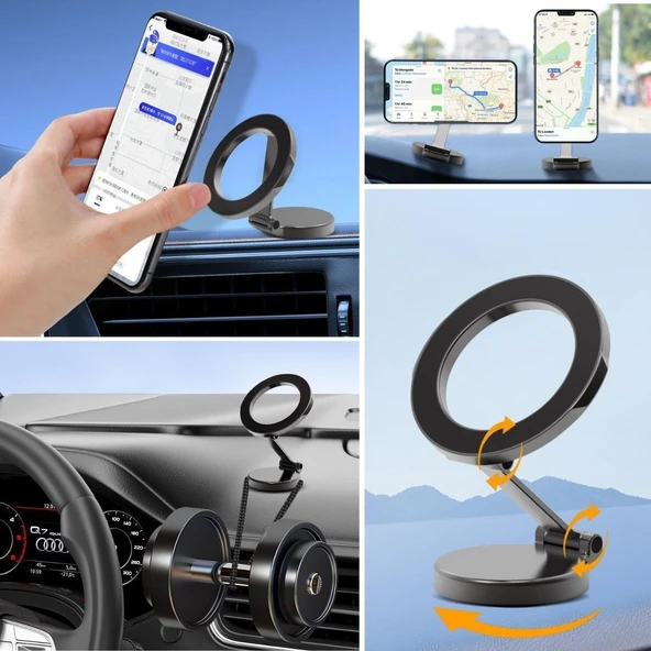 BUFFER® Tüm Telefonlarla Uyumlu Manyetik Araç Telefonu Tutacağı Katlanır 360 Derece Dönen Telefon Standı - 5