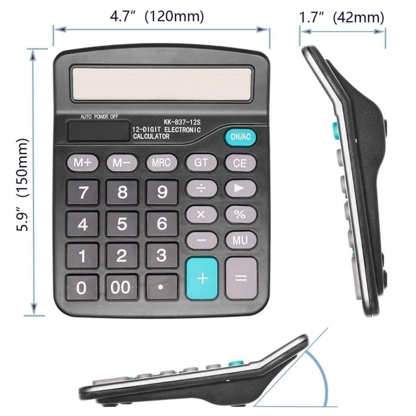 BUFFER® Standart Fonksiyonlu 12 Haneli Geniş LCD Ekran,Pill Masaüstü Hesap Makinesi - 5