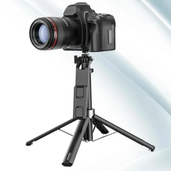 BUFFER® Fotoğraf Makinası ve Telefon Takılabilen 2si 1 Arada 2.2m Uzayan Selfie Çubuğu Kumandalı Tripod - 4