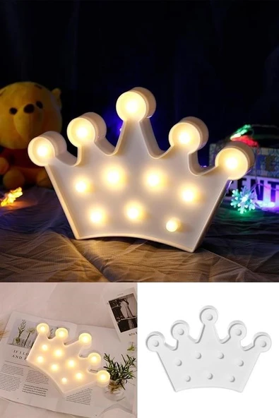 BUFFER® 3D Dekoratif Pilli Kraliçe Tacı Model Led Masa ve Gece Lambası - 5