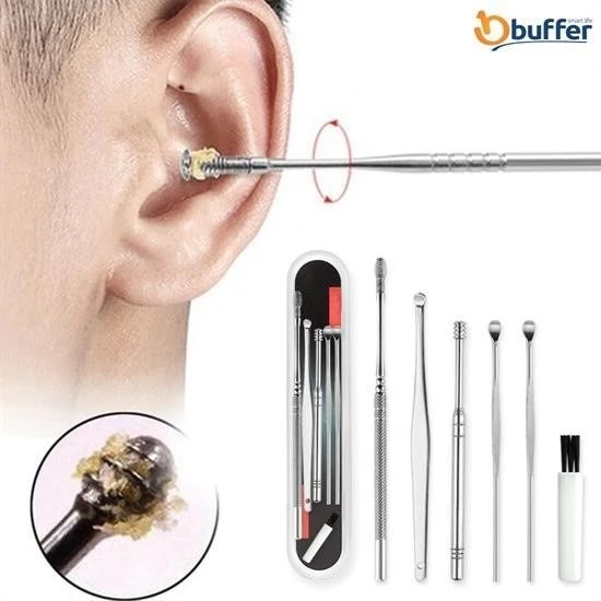 BUFFER® 6 Parça Paslanmaz Çelik Kulak Balmumu Toplayıcı Çıkarıcı Temizleyici Bakımı Çubuk Seti - 5