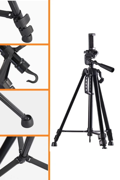 BUFFER® Telefon ve Fotoğraf Makinası Takılabilen Bluetooth Kumandalı 146 cm Tripod - 8