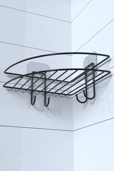 BUFFER® Yapışkanlı Banyo Köşeliği Kancalı Köşe Rafı Duş Şampuanlık Duvar Düzenleyici Organizer Raf - Resim 7