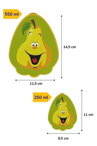 BUFFER® 2'li İç İçe Geçebilen Armut Model Saklama ve Beslenme Kabı Seti (550 ml + 250 ml) - 8