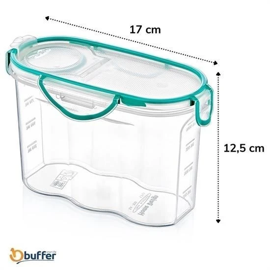 BUFFER® Kilitli Kapaklı Contalı Hava,Su Sıvı Geçirmez 1,2 Litre Erzak Saklama Kabı-SA580 - 4