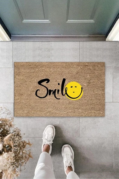 Kahverengi Kapı Önü Paspası Smile Desen  K-3269 ürün görseli