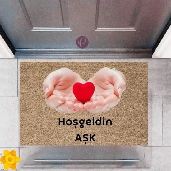 Kapı Önü Paspası Dekoratif Dijital Baskı Hoşgeldin Aşk P-2438 ürün görseli