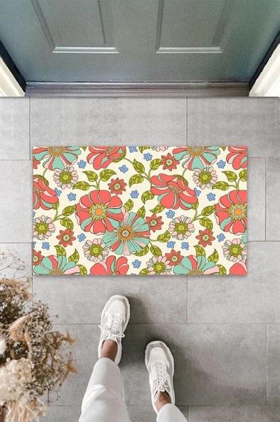 Dijital Soft Çiçekler Gül Kurusu Kapı Paspası Dış Mekan Paspas K-3121 ürün görseli