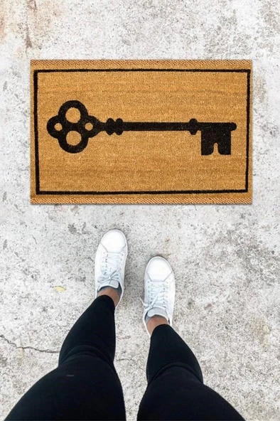 Dijital Baskı Kahverengi Anahtar Desen Kapı Önü Paspası K-1044 ürün görseli