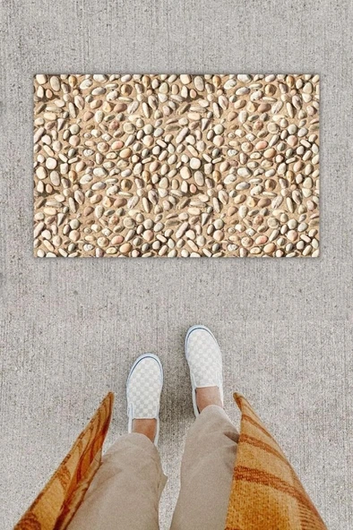 Dijital Baskı Dekoratif Taş Bej Kapı Önü Paspası K-1263 ürün görseli