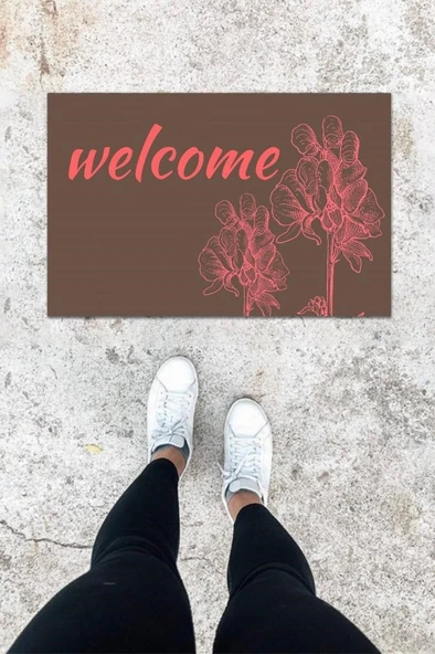 Dijital Baskı Pembe Nilüfer Desen Kapı Önü Paspası K-1014 ürün görseli