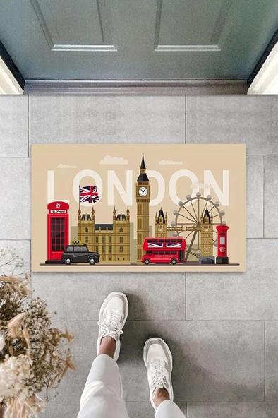 Dijital Baskı Bej London Temalı Paspas K-3020