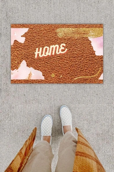 Dijital Baskı Dekoratif Home Kahverengi Kapı Önü Paspası K-1235 - 1