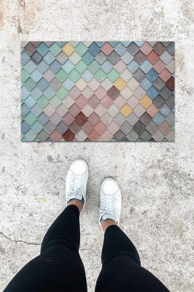 Dijital Baskı Renkli Çatı Desen Kapı Önü Paspası K-1065 ürün görseli