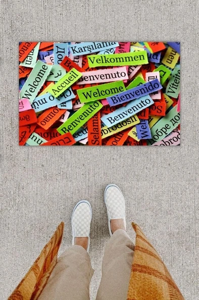 Dijital Baskı Dekoratif Welcome Çok Renkli Kapı Önü Paspası K-1245 ürün görseli