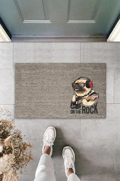 Dijital Baskı Gri On The Rock Köpek Dekoratif Kapı Paspası K-2041 - 1