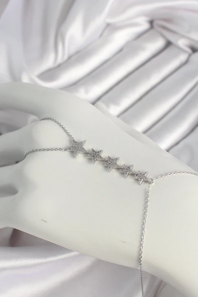 Pirinç Gümüş Renk Zirkon Taşlı Yıldız Model Kadın Şahmeran