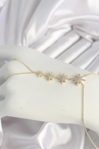 Pirinç Gold Renk Zirkon Taşlı Kutup Yıldız Model Kadın Şahmeran