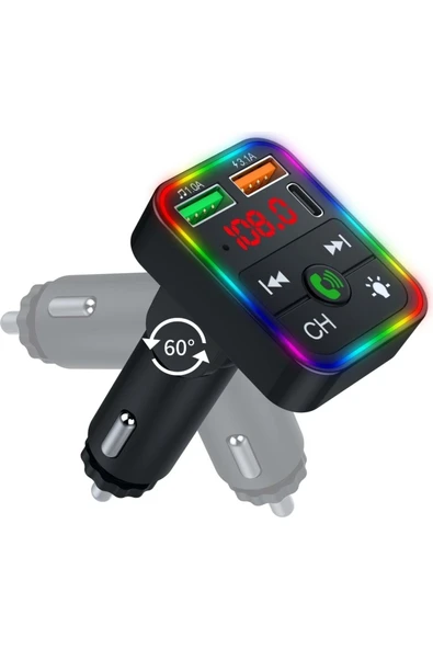 jetucuzal  Concord C-618 Bluetooth Görüşme Ve Müzik Dinleme Ekranlı Rgb Fm Transmitter Pd 3.1a Çift Usb Şarj - 2