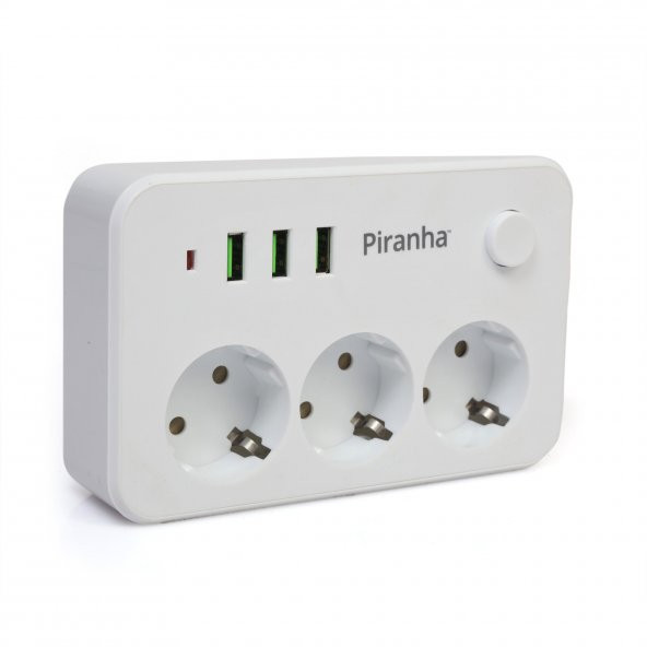 Piranha 3396 3lü USB Termal Akım Korumalı Priz - 2