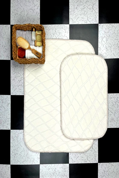 Sarar Plus Rölyef Banyo Paspas Takımı 2'li Beyaz Kabartma Desenli Kaymaz Tabanlı (60x80 / 40x60)